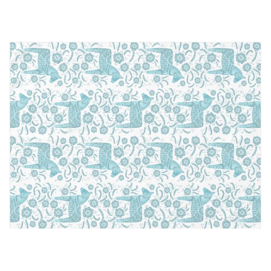 スウェーデンダラホースティール(緑がかった色)アンドホワイトテーブルクロス テーブルクロス (正面(横))