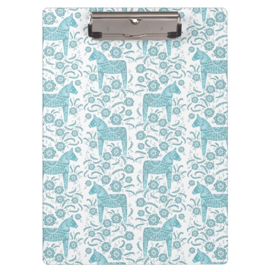 スウェーデンダラホースティール（緑がかった色）グリーンアンドホワイトフォークアート クリップボード (正面)