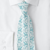 スウェーデンダラホースティール(緑がかった色)グリーンアンドホワイトフォークアート ネクタイ