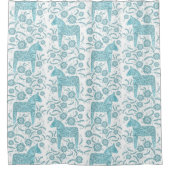 スウェーデンダラホースティール（緑がかった色）グリーンアンドホワイト シャワーカーテン (正面)