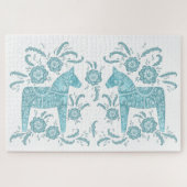 スウェーデンダラホースティール(緑がかった色)グリーンアンドホワイト ジグソーパズル (横)