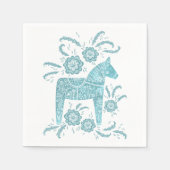 スウェーデンダラホースティール(緑がかった色)グリーンアンドホワイト スタンダードカクテルナプキン (正面)