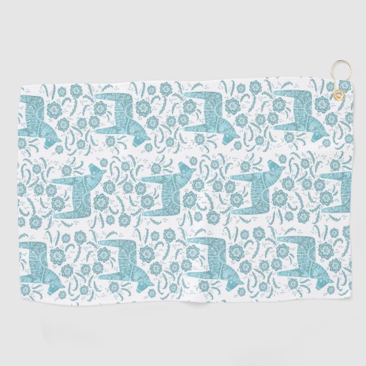 スウェーデンダラホースティール（緑がかった色）グリーンフォークアートゴルフタオル ゴルフタオル (横)