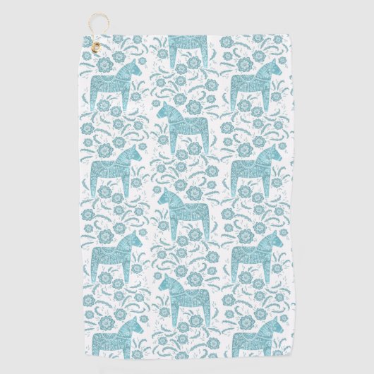 スウェーデンダラホースティール（緑がかった色）グリーンフォークアートゴルフタオル ゴルフタオル (正面)