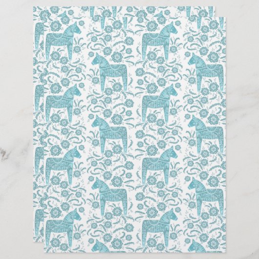 スウェーデンダラホースティール（緑がかった色）フォークアートスクラップブック紙 (正面/裏面)