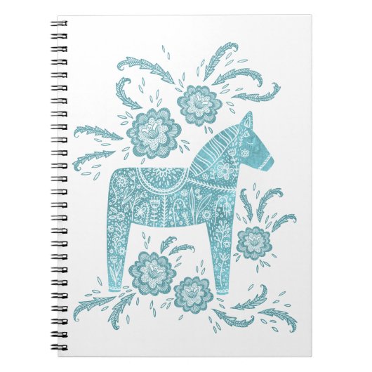 スウェーデンダラホースティール(緑がかった色)&ホワイトフォークアートノート ノートブック (正面)