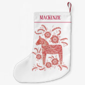 スウェーデンダラホースフォークアパーソナライズされたートレッドホワイト スモールクリスマスストッキング (裏面)