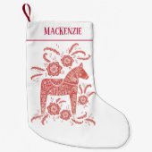 スウェーデンダラホースフォークアパーソナライズされたートレッドホワイト スモールクリスマスストッキング (正面)