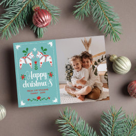 スウェーデンダラホースフォークアートハッピークリスマス シーズンカード