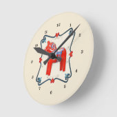 スウェーデンダラホースフォークアートフレーム ラウンド壁時計 (傾斜)