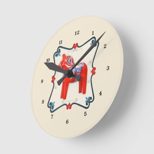 スウェーデンダラホースフォークアートフレーム ラウンド壁時計 (傾斜)