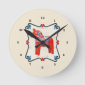 スウェーデンダラホースフォークアートフレーム ラウンド壁時計 (正面)