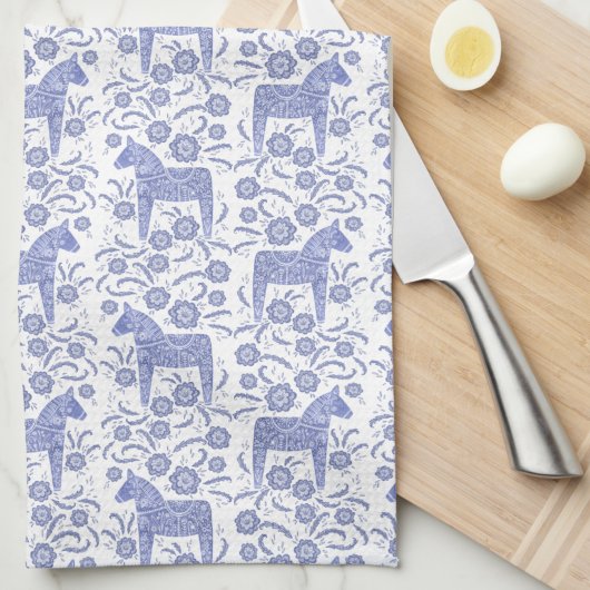 スウェーデンダラホースフォークアートブルーキッチンタオル キッチンタオル