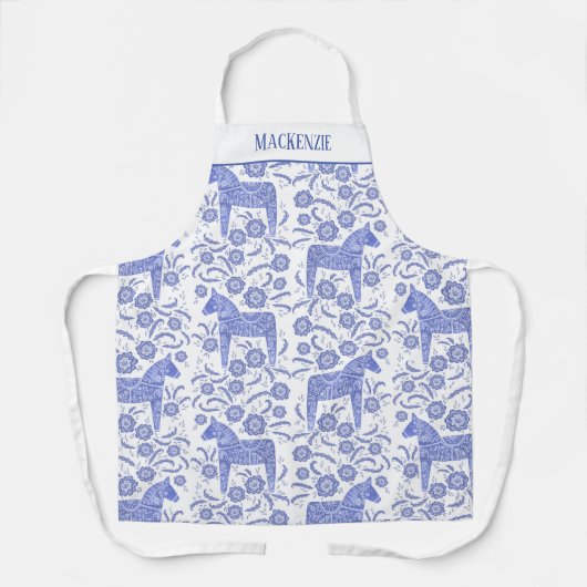 スウェーデンダラホースフォークアートブルー名前をカスタムするエプロン エプロン (正面)