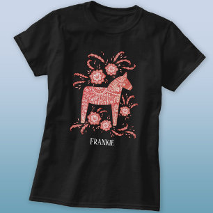 スウェーデンダラホースフォークアート名前をカスタムする Tシャツ