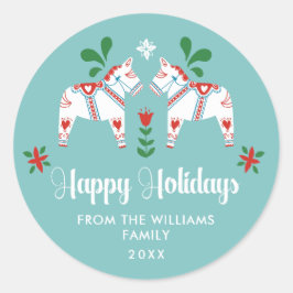 スウェーデンダラホースフォークハッピーホリデーズクリスマス ラウンドシール