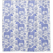 スウェーデンダラホースフレッシュブルーとホワイト シャワーカーテン (正面)