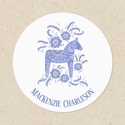 スウェーデンダラホースブルーアンドホワイト名前をカスタムする ラベル