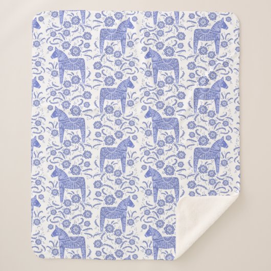 スウェーデンダラホースブルー&ホワイトシェルパブランケット シェルパブランケット (正面)