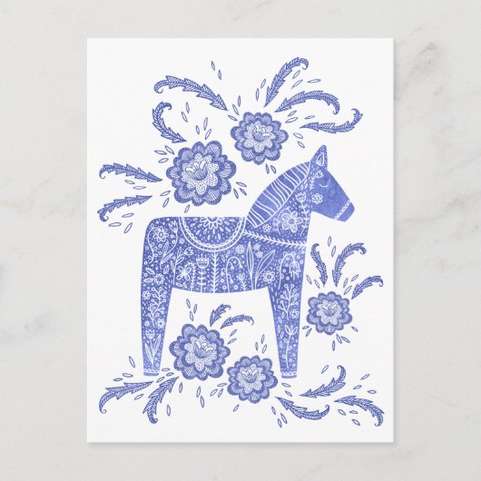 スウェーデンダラホースブルー&ホワイトポストカード ポストカード (正面)