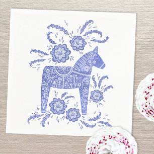 スウェーデンダラホースブルー&ホワイト スタンダードカクテルナプキン