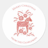 スウェーデンダラホースレッドクリスマス ラウンドシール (正面)