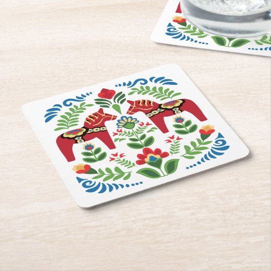 スウェーデンダラホースレッド スクエアペーパーコースター (アングル)