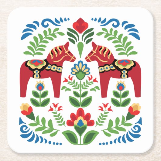 スウェーデンダラホースレッド スクエアペーパーコースター (正面)