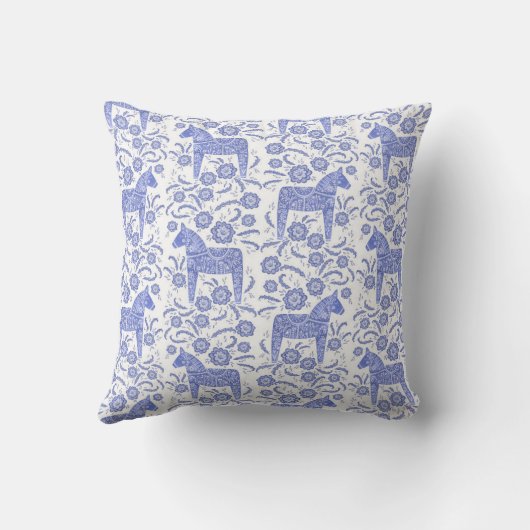 スウェーデンダラホース伝統的フォークアートブルー クッション (裏面)