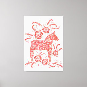 スウェーデンダラホース赤と白フォークアート キャンバスプリント