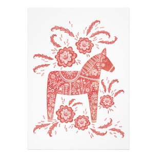 スウェーデンダラホース赤と白フォークアート フォトプリント           