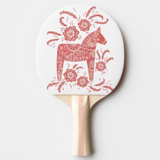スウェーデンダラホース赤と白フォークアート 卓球ラケット (正面)
