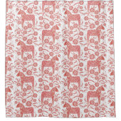 スウェーデンダラ赤と白ホース シャワーカーテン (正面)