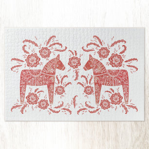 スウェーデンダラ赤と白ホース ジグソーパズル