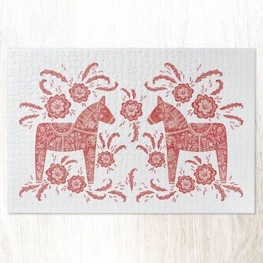 スウェーデンダラ赤と白ホース ジグソーパズル