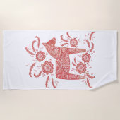 スウェーデンダラ赤と白ホース ビーチタオル (正面)