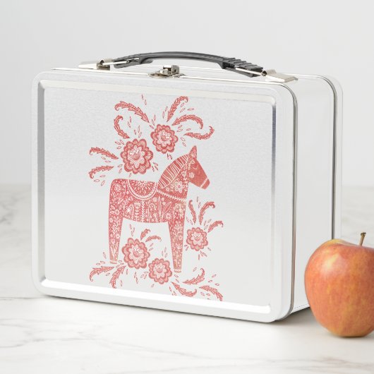 スウェーデンダラ赤と白ホース メタルランチボックス (インサイチュ)