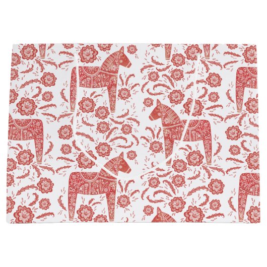 スウェーデンダラ赤と白ホース ラージペーパーバッグ (正面)