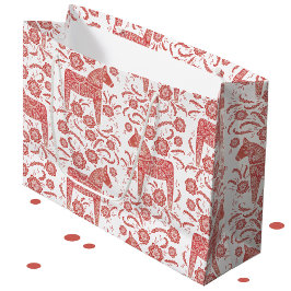 スウェーデンダラ赤と白ホース ラージペーパーバッグ