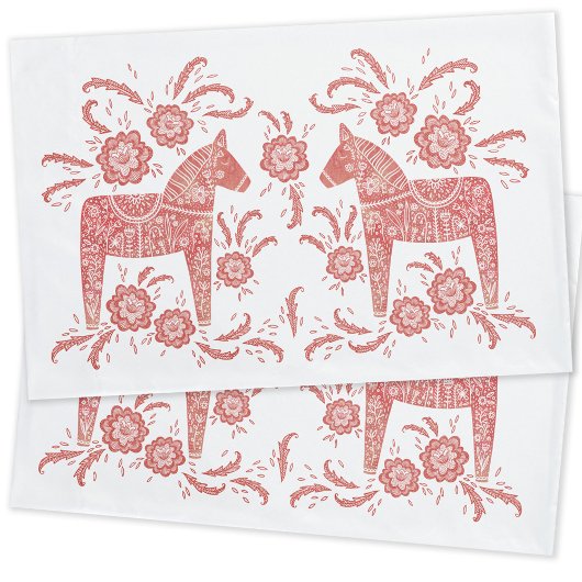 スウェーデンダラ赤と白ホース 枕カバー