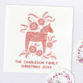 スウェーデンダラ赤と白ーパーソナライズされた馬 スタンダードカクテルナプキン