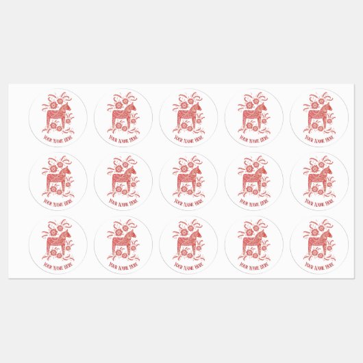 スウェーデンダラ赤と白ーパーソナライズされた馬 ラベル (シート)