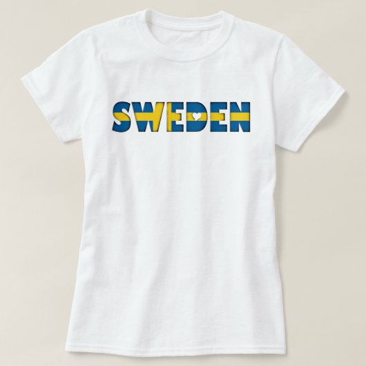 スウェーデンハートタイポグラフィ国の国旗の色 Tシャツ (デザイン正面)
