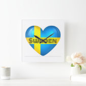 スウェーデンハート国旗 スクエア壁時計 (ホーム)