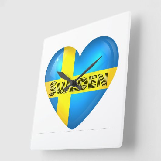 スウェーデンハート国旗 スクエア壁時計 (傾斜)