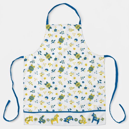 スウェーデンフォークアートエルブルーアンドイエロー エプロン (正面)