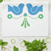 スウェーデンフォークアートブルーバード&フラワー キッチンタオル (折り畳み)