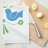 スウェーデンフォークアートブルーバード&フラワー キッチンタオル (四つ折り)