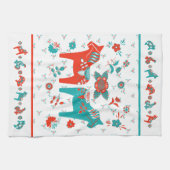 スウェーデンフォークダラホースlティール(緑がかった色)アンドレッド キッチンタオル (横)