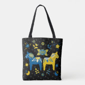 スウェーデンフォークダラホースLブルーアンドイエロー トートバッグ (裏面)